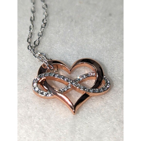 Eternal Love Rosegold Heart & Crystal Infinity Pendant Necklace NWT - Picture 1 of 10